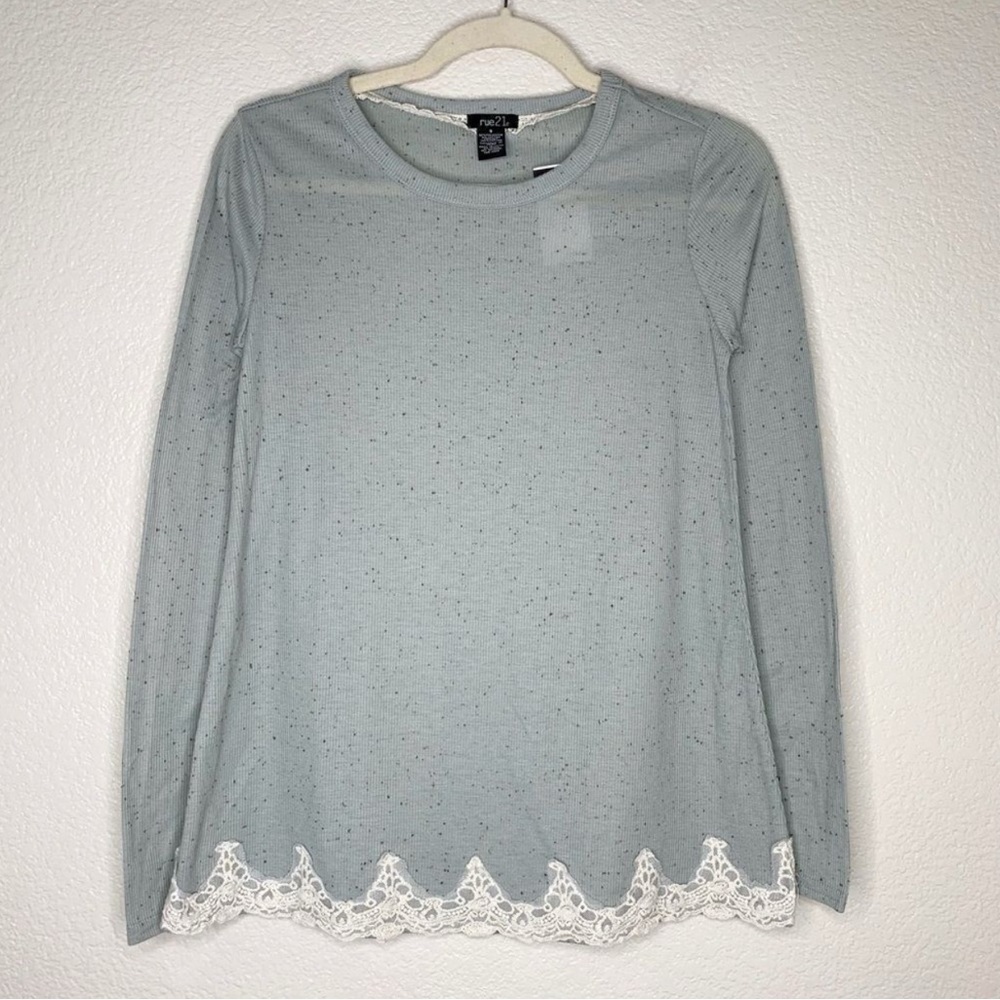 NWT Rue 21 Crochet Lightweight Long Sleeves Green Tunic Top, Sz Small